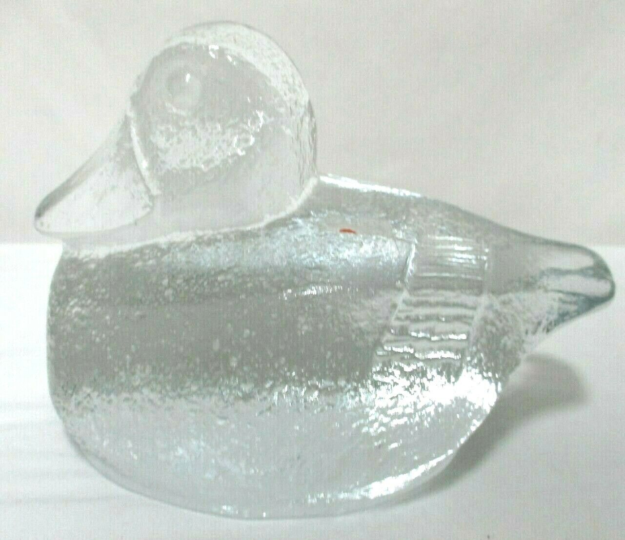 Blenko Vintage Duck Bookend Art Glass clear Sculpture w/ Sticker 3.3 lbs