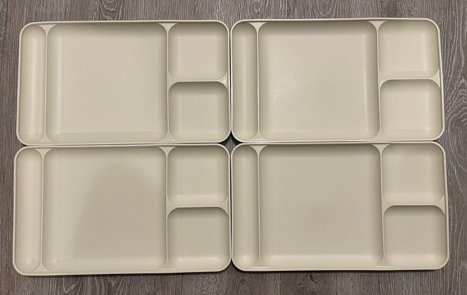 Vintage Stackable Tupperware Divided Food Lunch Trays Set of 4, Beige 1535-5