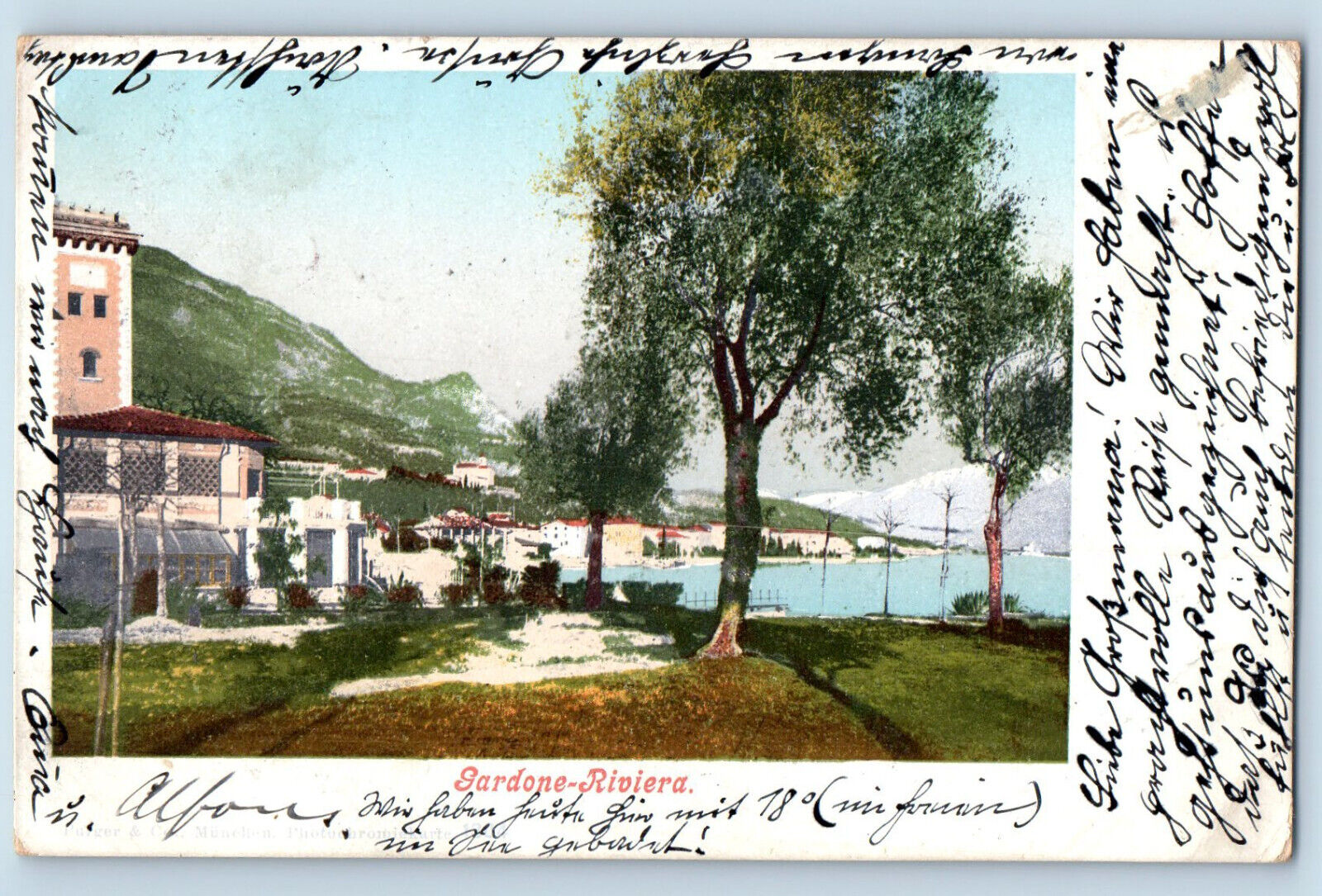 Brescia Lombardy Italy Postcard View of Gardone-Riviera 1902 Posted Antique