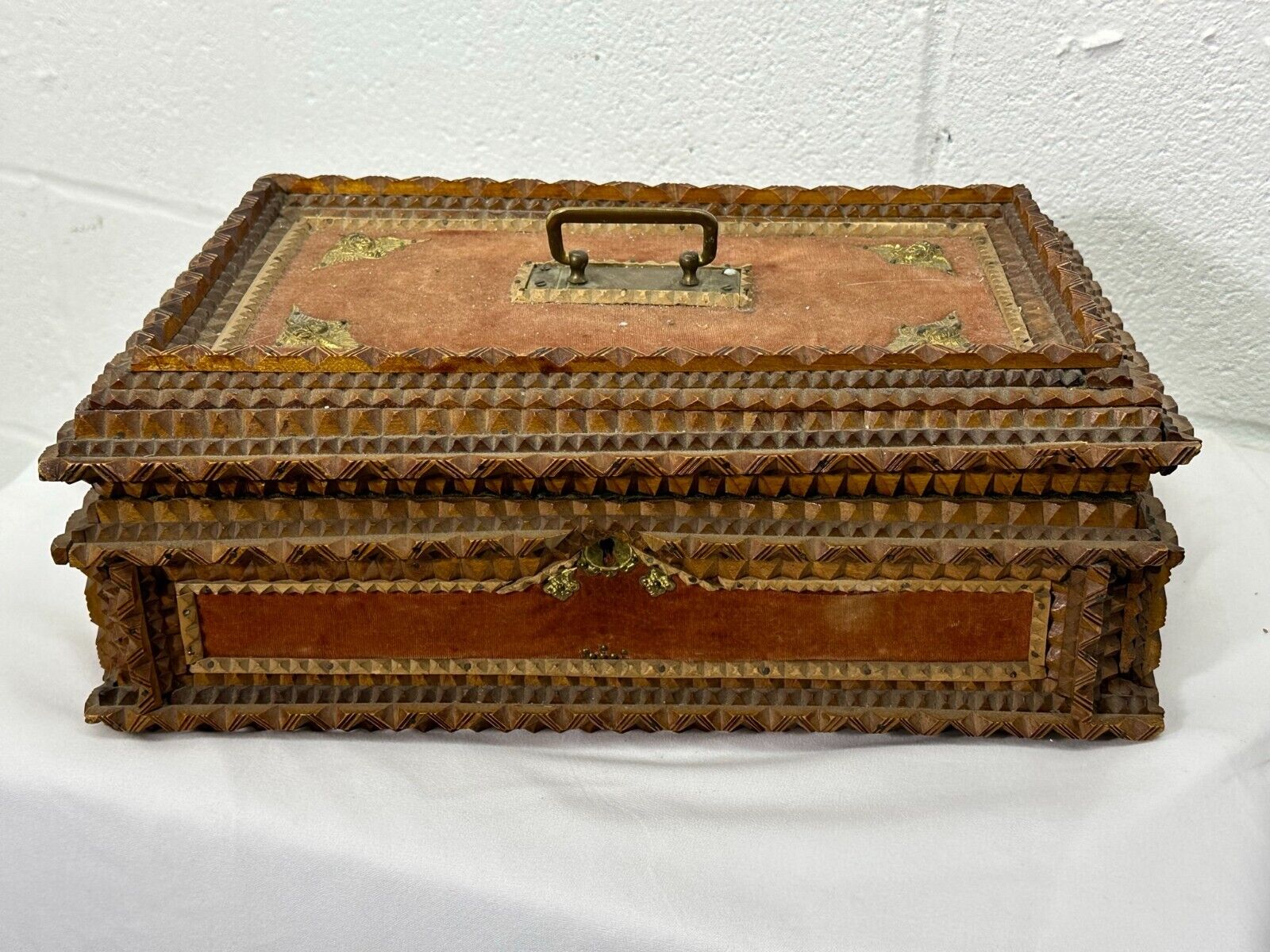 1890s ornate tramp art box victorian 14x9x6 document jewelry box