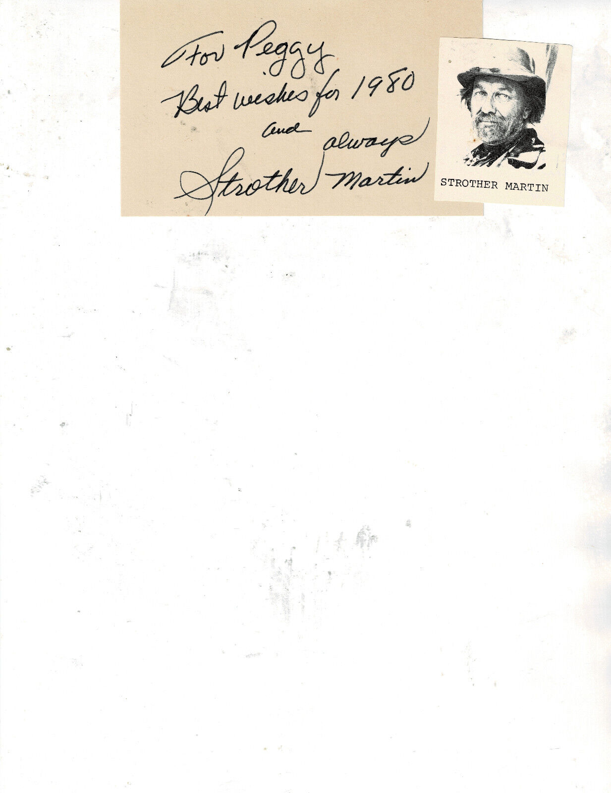 Strother Martin Personalized Autograph 1980 on a 3x5 Card