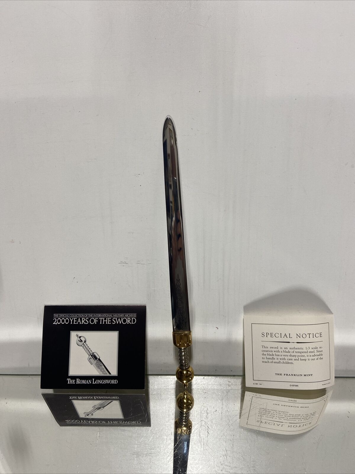 Franklin Mint 1:3 Scale Sword of The Roman Longsword Tempered Steel W/Gold/925