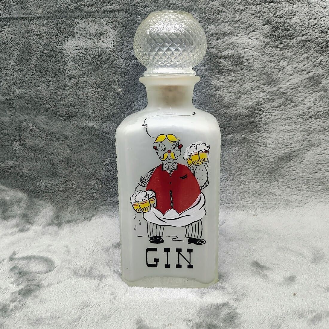 Gin Frosted Decanter Vintage Glass Liquor Gay Fad Paint Bottle Bar Ware
