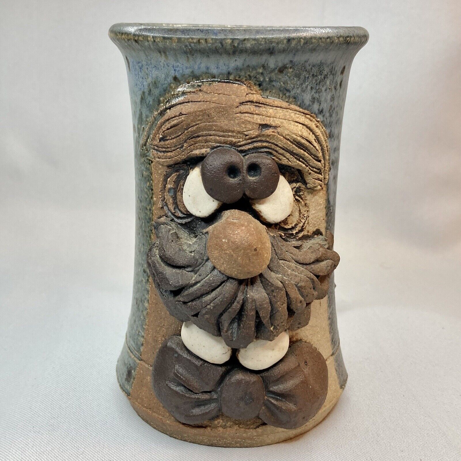 Vintage Ugly Face Mug Goofy Handmade Stoneware Pottery 3-D Folk Art Coffee Cup