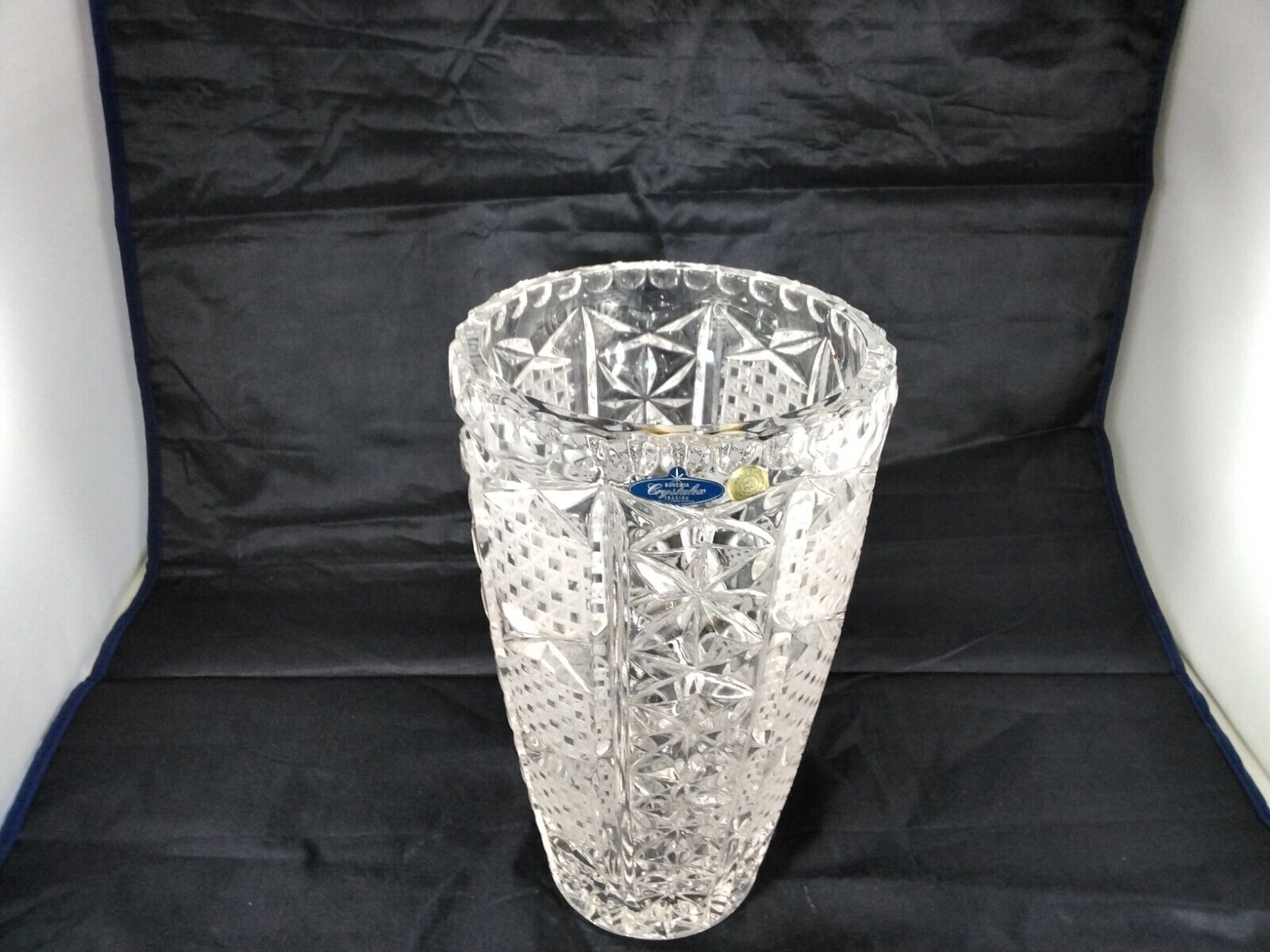 Vintage Bohemian Style DEEP Cut Crystal Large Heavy Vase 1950'S (New) 9.75IN 