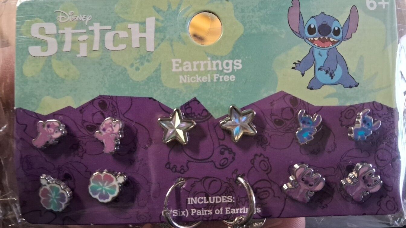 Disney Stitch Earrings 6 Pairs Nickel Free 6+