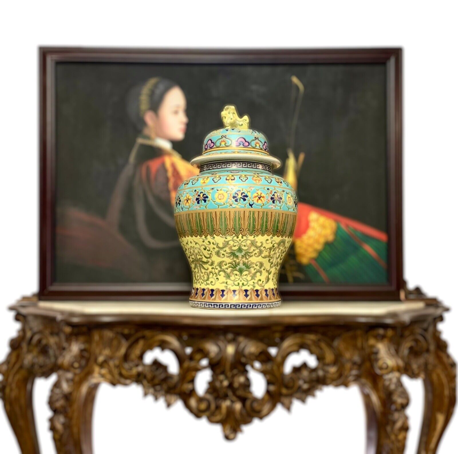 Ginger Jar Vintage Large Porcelain Temple Storage Vase Asian Oriental Decor