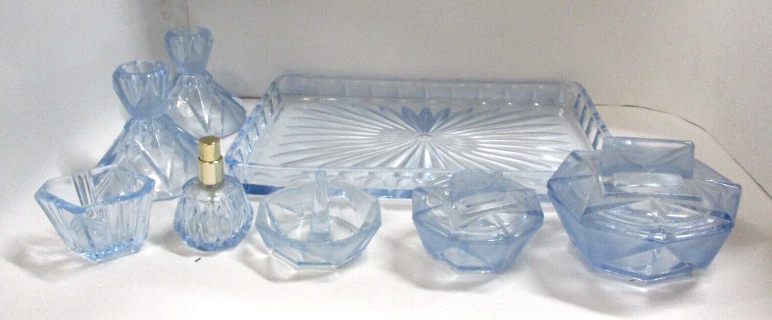 Vintage Ice Blue 8 Piece Glass Dresser Vanity Set
