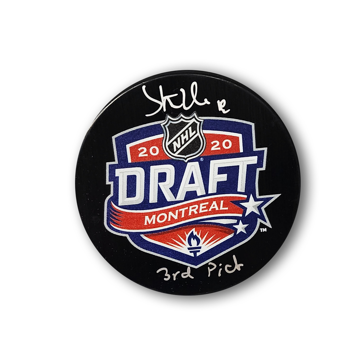 Tim Stutzle Autographed 2020 NHL Draft Hockey Puck Inscribed 3rd Pick