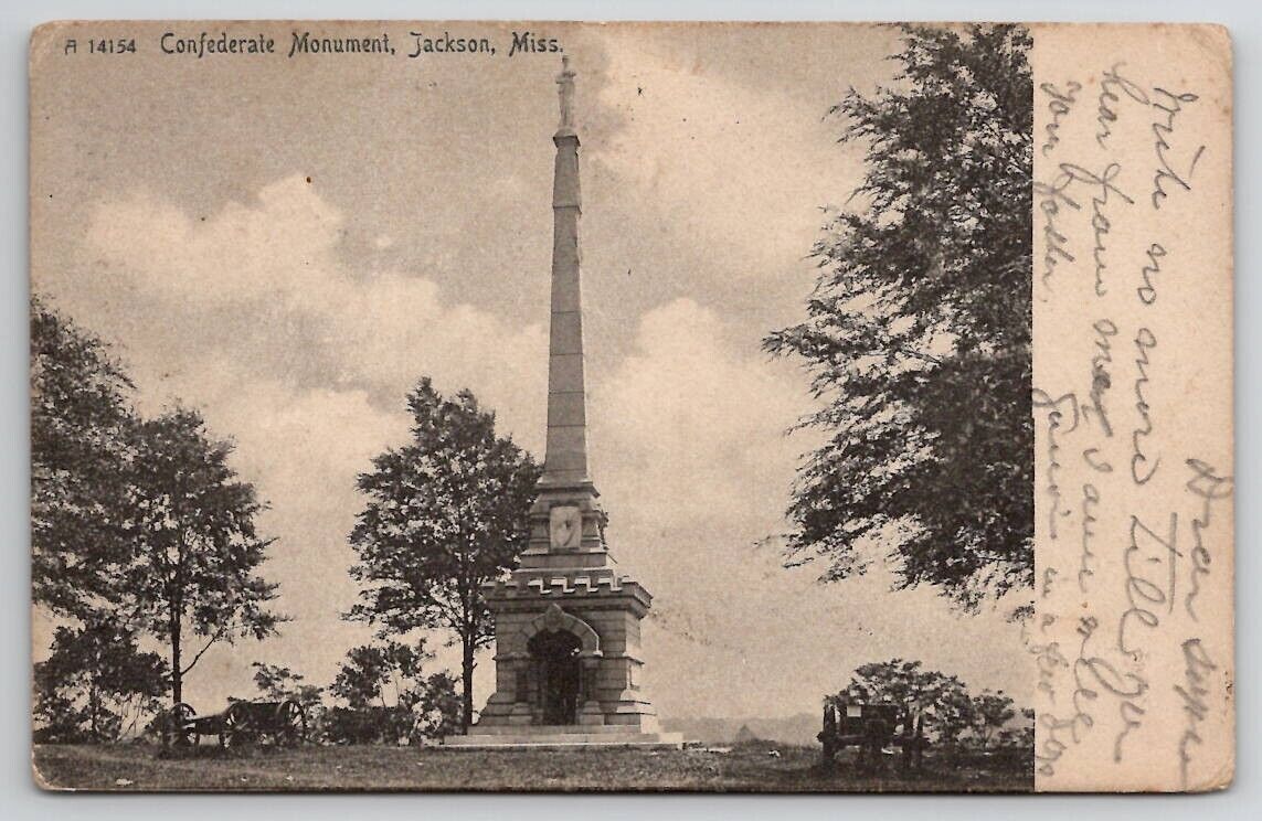 MS Confederate Monument in Jackson Mississippi B&W 1908 Postcard E25