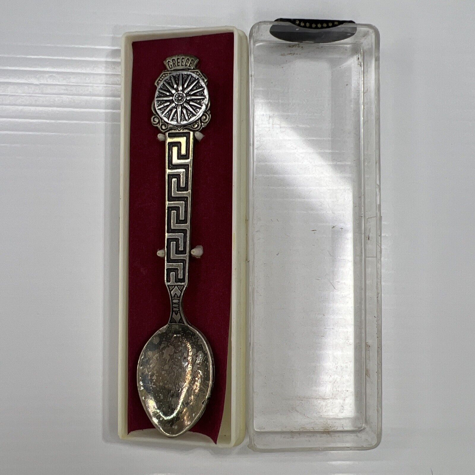 Silver Field Made Greece Greek Key Plated Vintage Souvenir Spoon Travel Europe