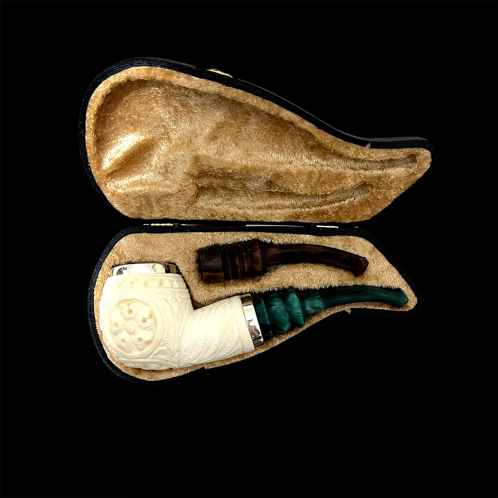 Block Meerschaum Pipe 925 silver unsmoked smoking tobacco pipe w case MD-383