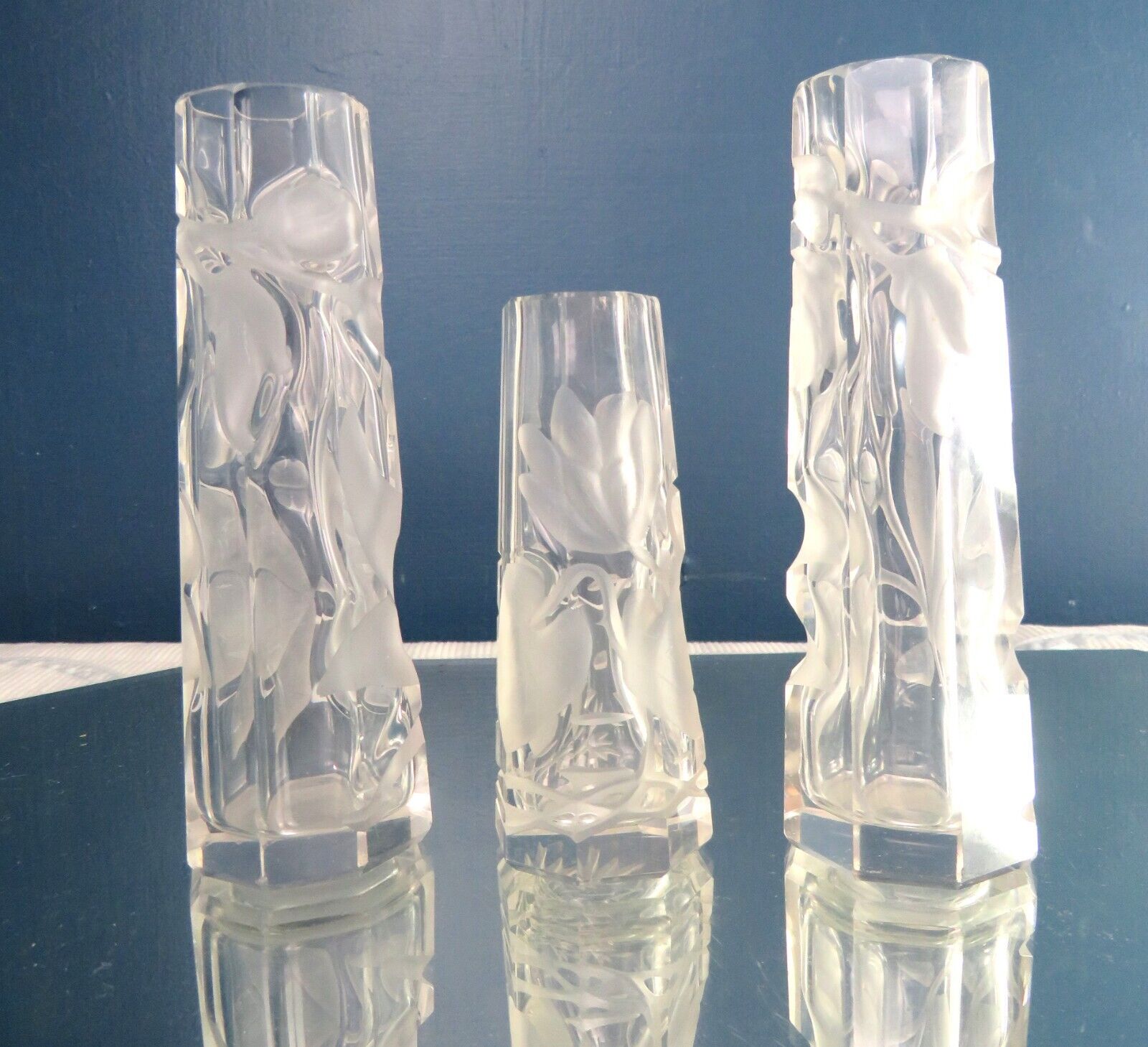 3 VERY RARE ART NOUVEAU INTAGLIO CUT GLASS VASES ~MOSER-FREE SHIPPING