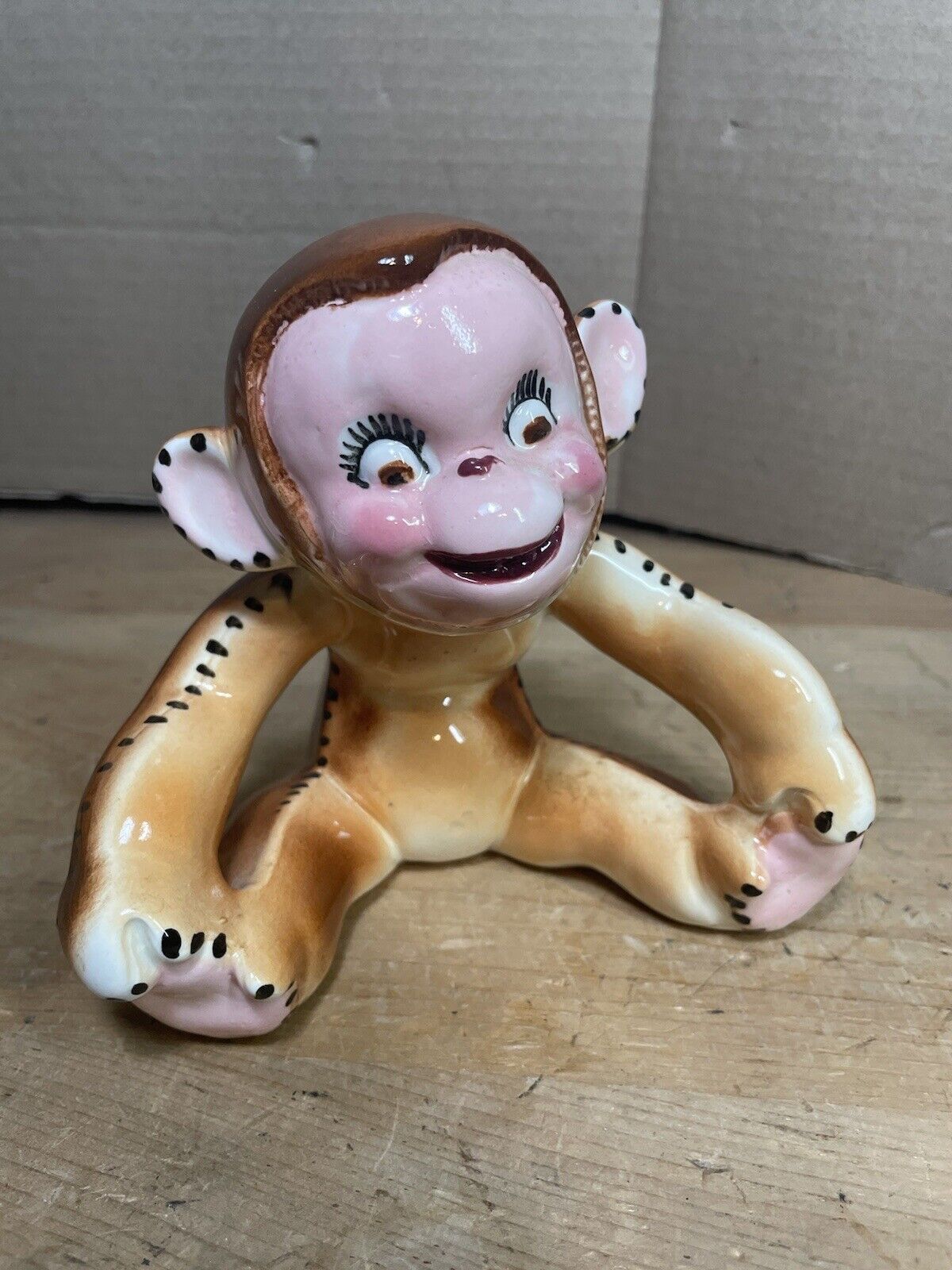 Mid Century Monkey Smiling Ceramic Planter 5 1/2” Tall