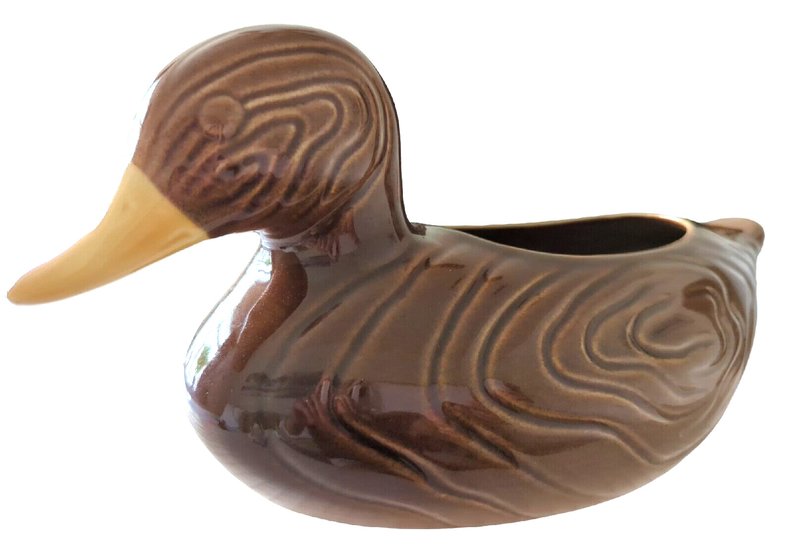 Vintage Duck Planter Brown Glazed Ceramic Created For FTD™ In The USA 1983 Clean
