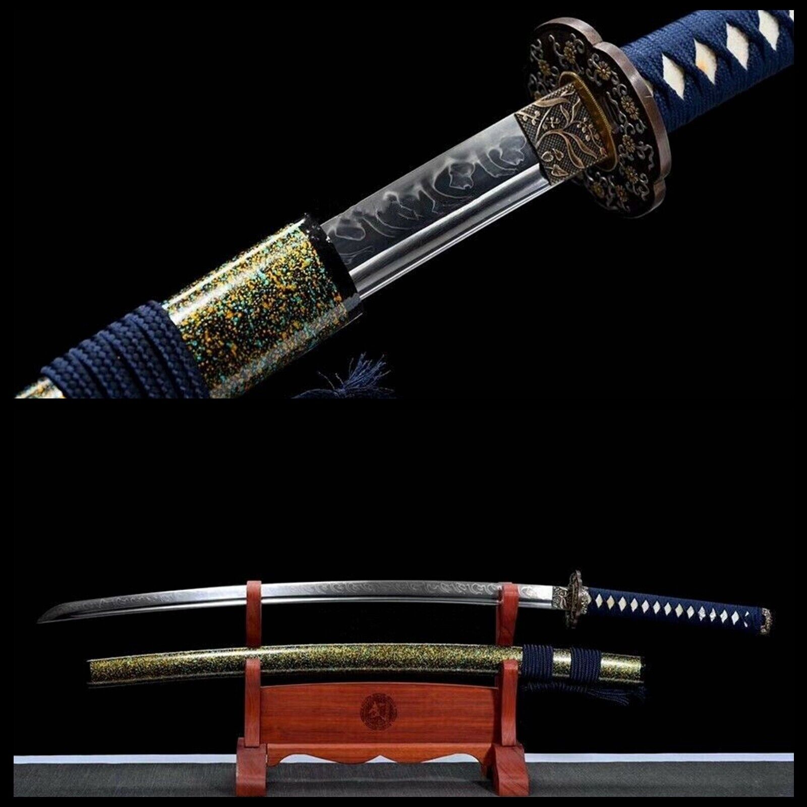 handmade Clay tempered real choji hamon T10 steel japanese Katana sword sharp.