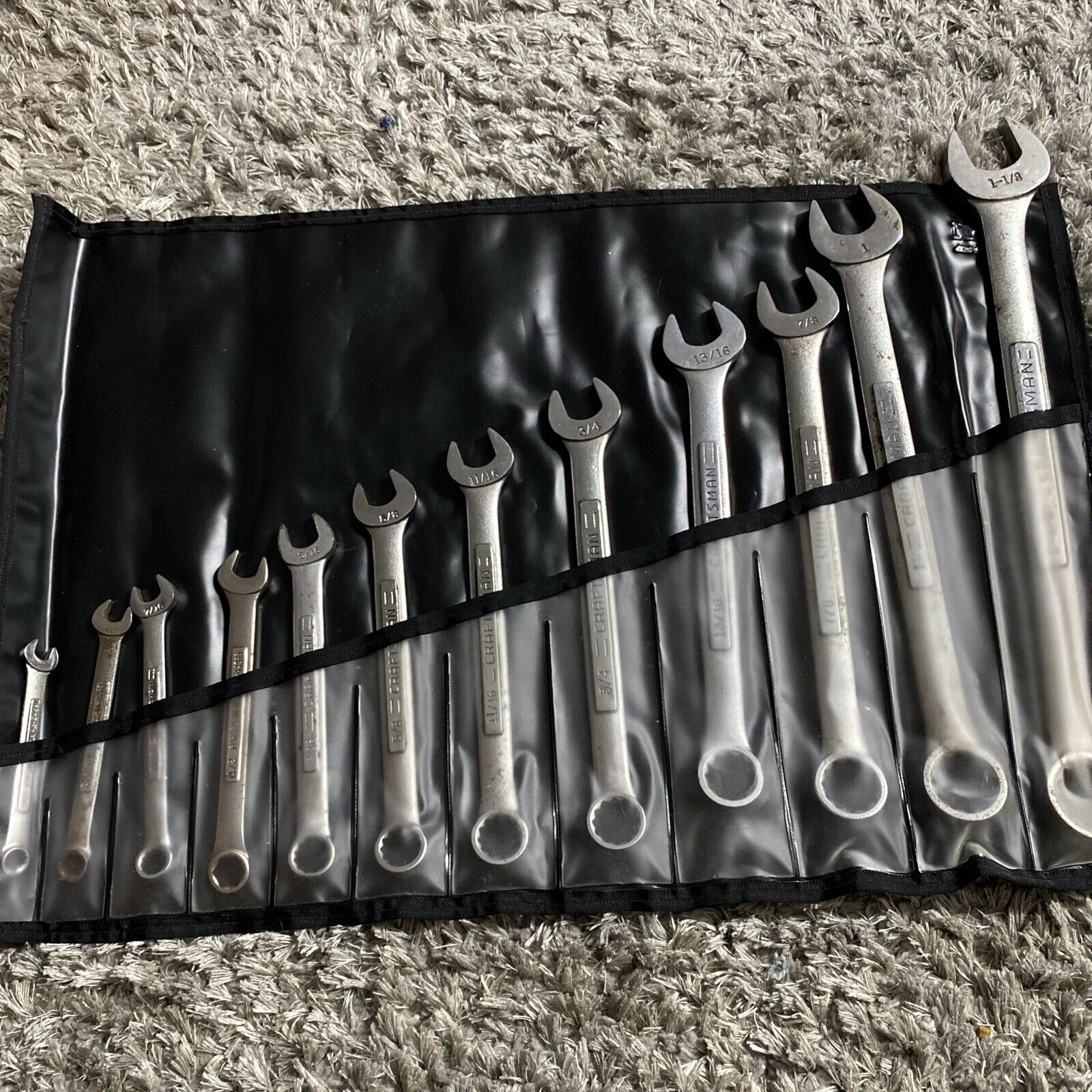VTG Craftsman  forged in the USA   SAE  Wrench Set Of 12 Rollup Case  11/6 Point