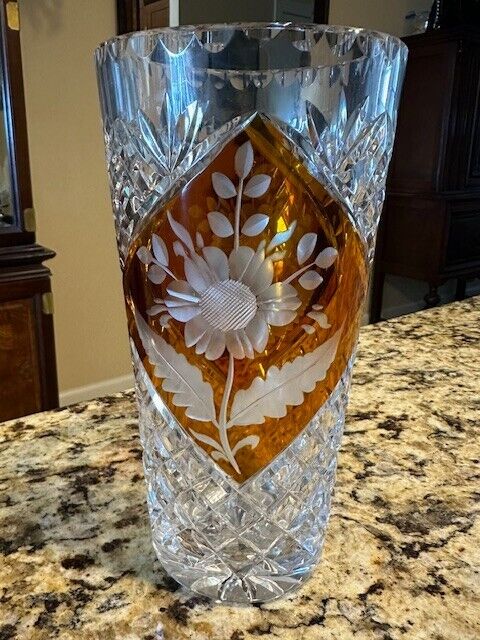 Amber Floral Medium Vase - EUC