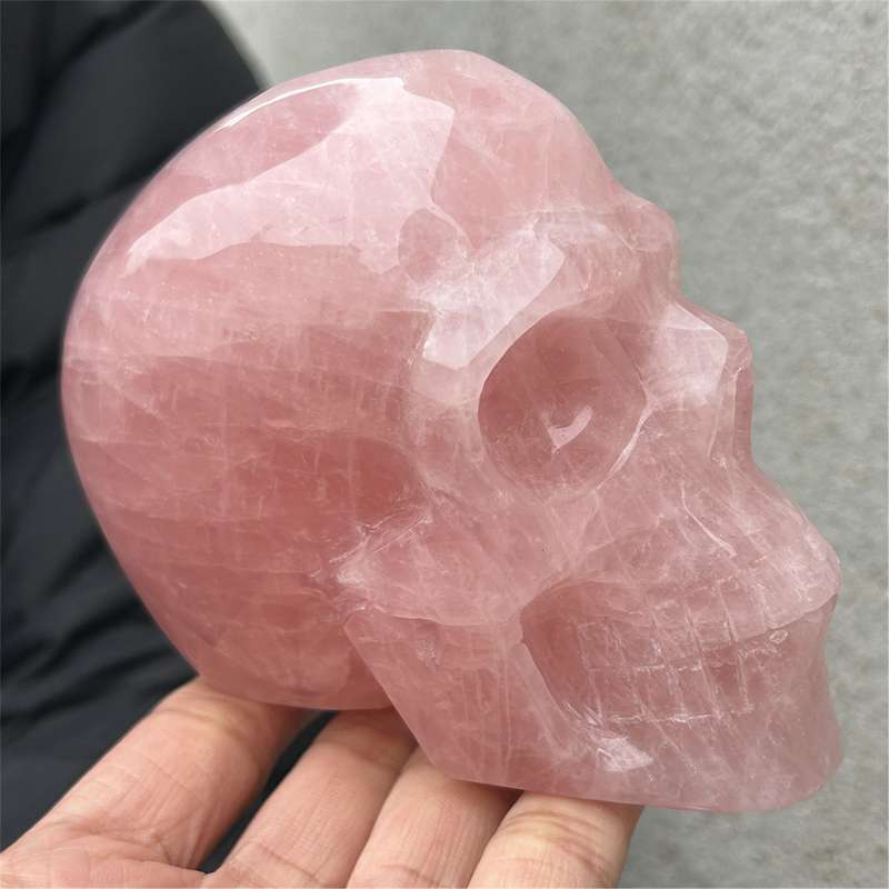 970g Natural Pink Rose Quartz Hand Carved Skull Crystal Energy Reiki Healing Gem
