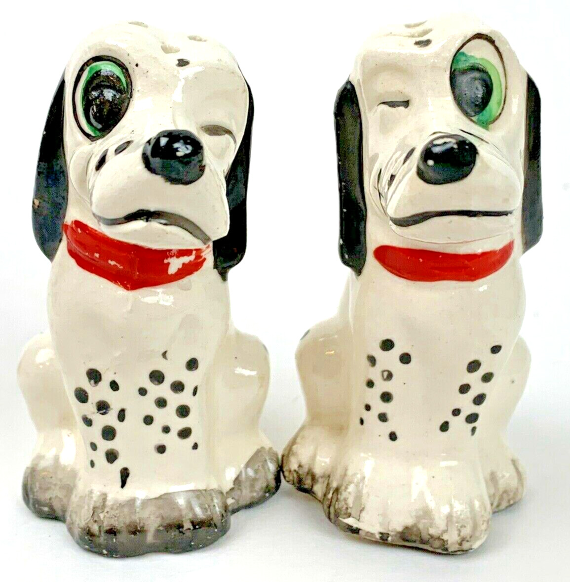 Vintage Dalmation Dogs Puppy Winking Smiling Japan Salt and Pepper Shakers 