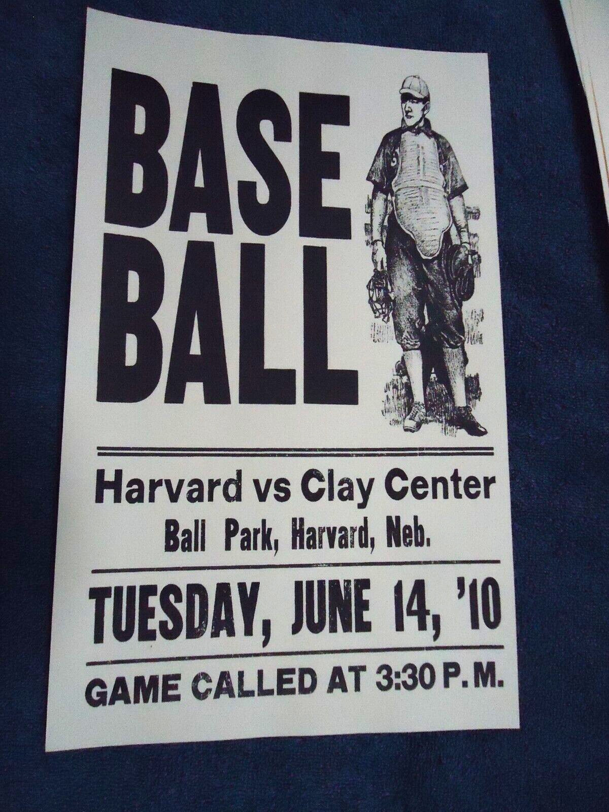 1910 CLAY CENTER NEBRASKA BASEBALL Broadside ADVERTISING HARVARD Nebraska