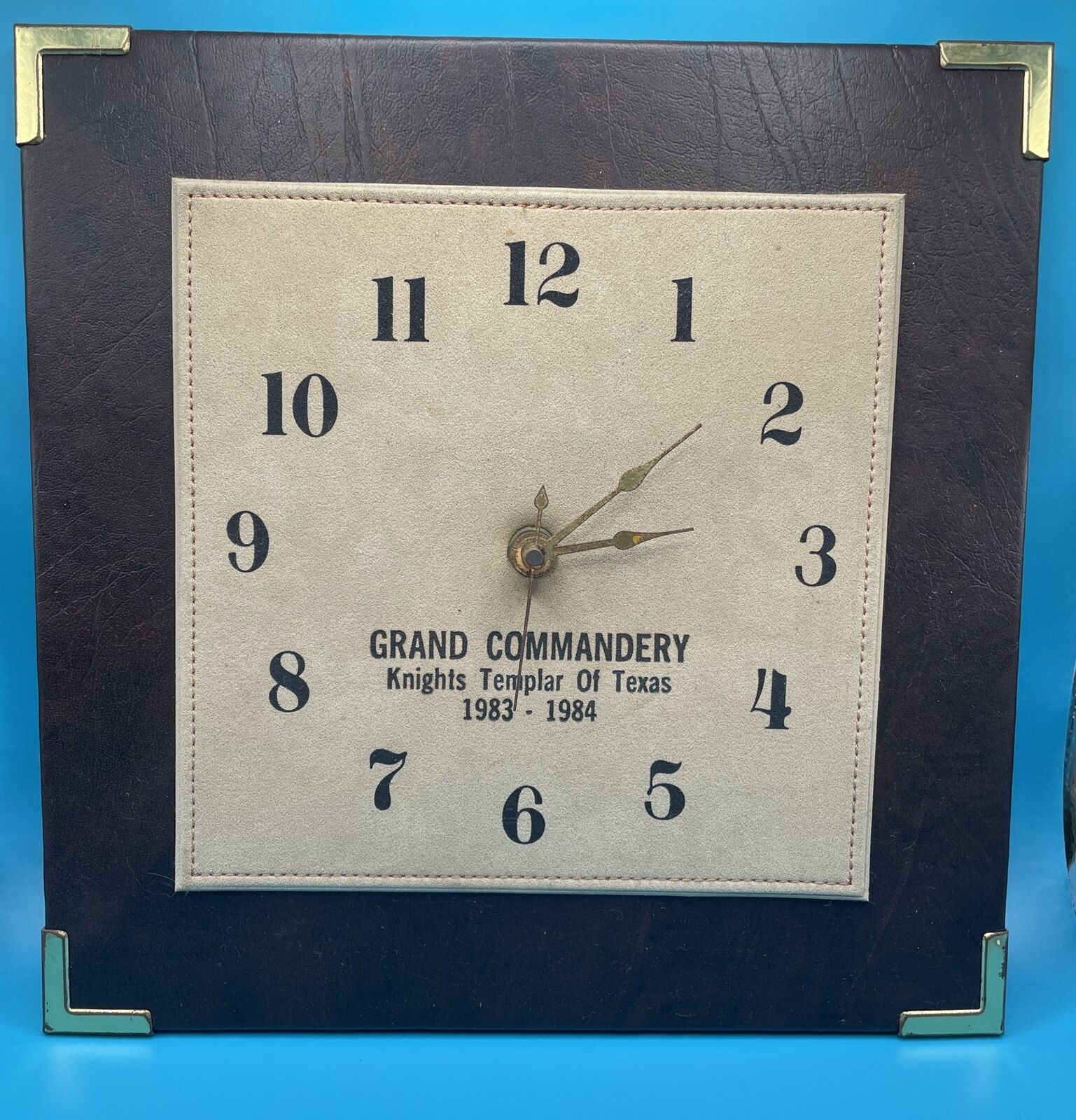 VTG Rare Leather Grand Commandery Knights Templar Working Clock 1983-84 9”x9”