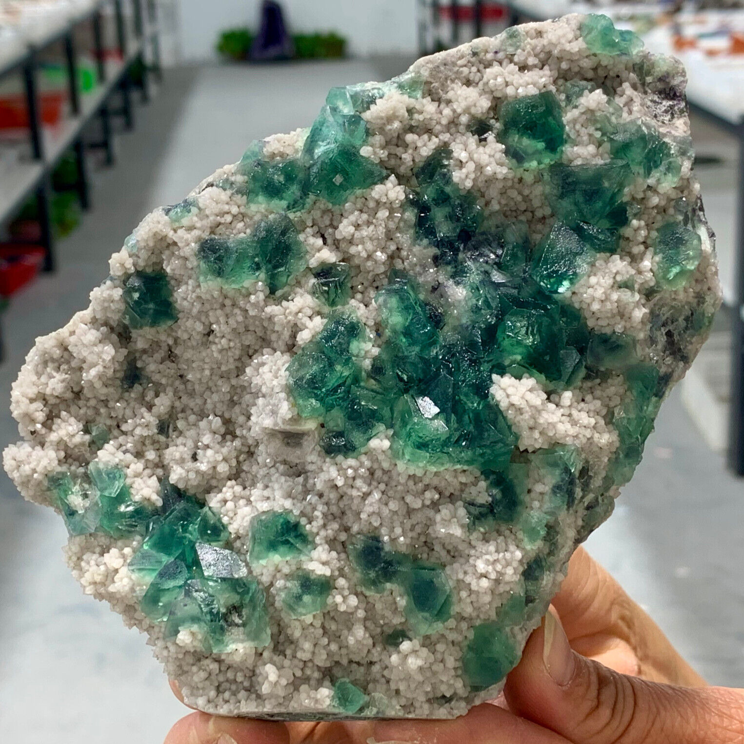 1.84LB Rare Transparent Green Cube Fluorite Mineral Crystal Specimen/China
