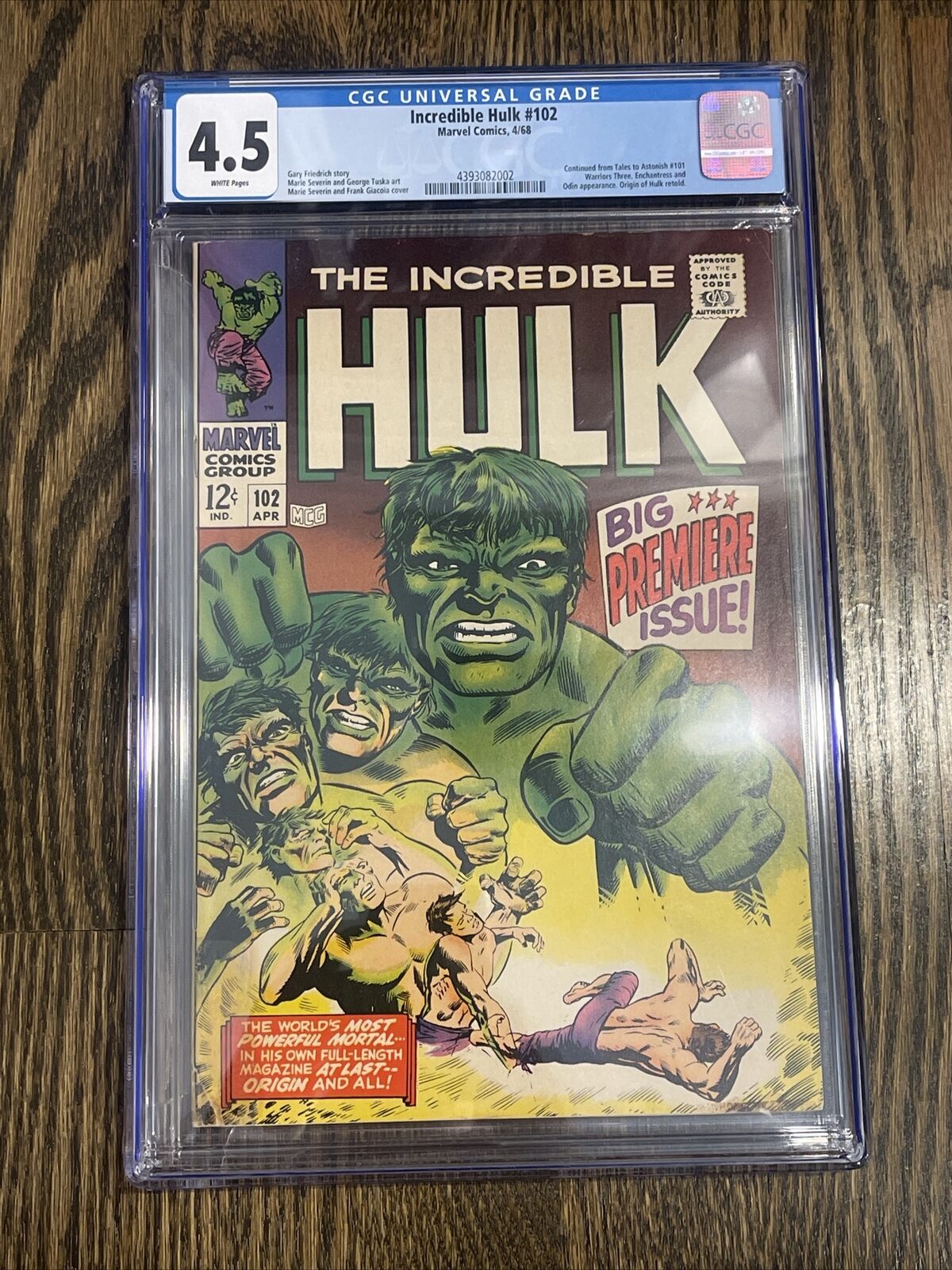 1968 Incredible Hulk 102 CGC 4.5 Origin of Hulk Big Premiere Issue #PNCARDS