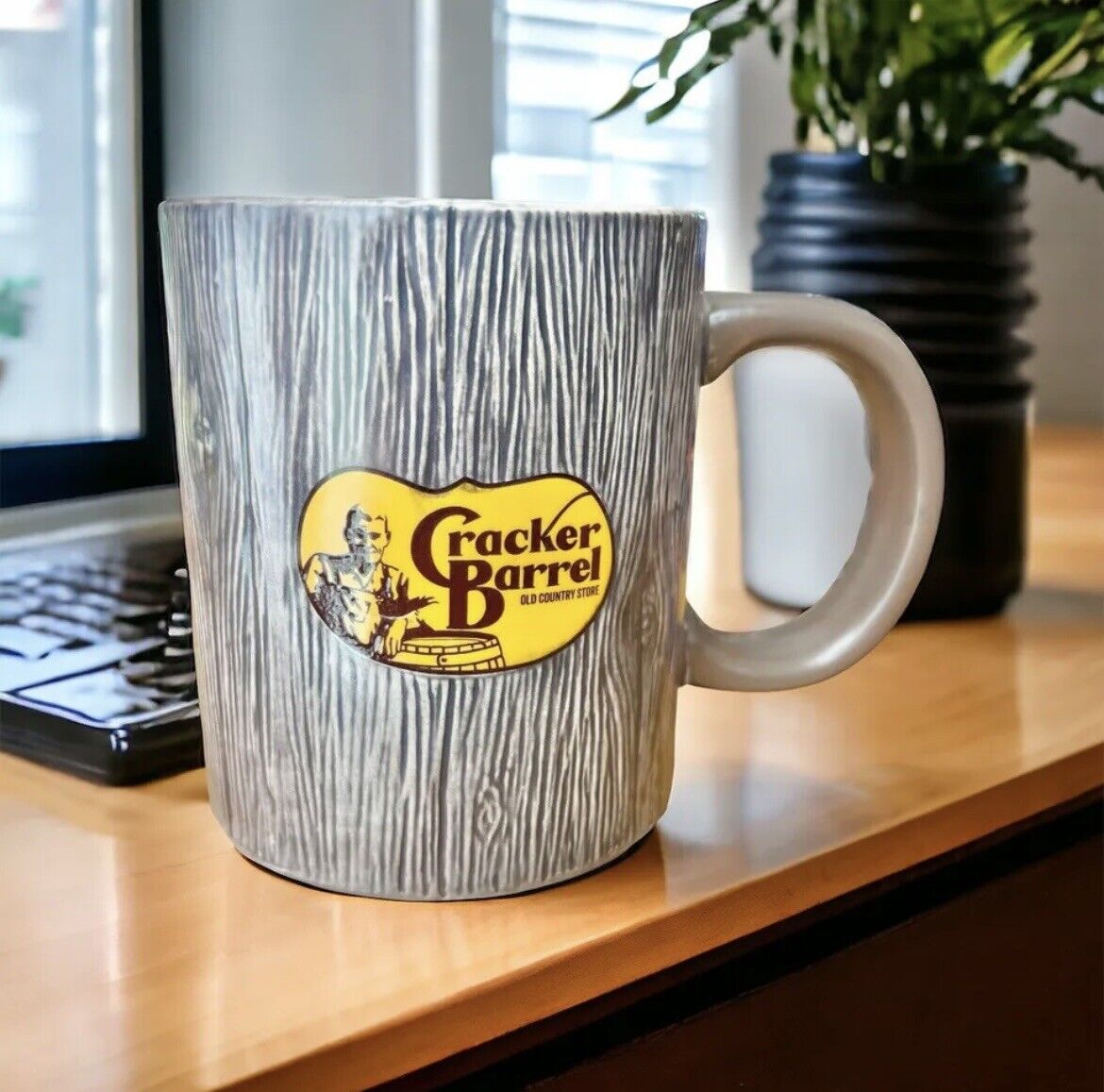 Ceramic Stoneware Barnwood Logo Brown Large Cracker Barrel Coffee Tea Mug New
