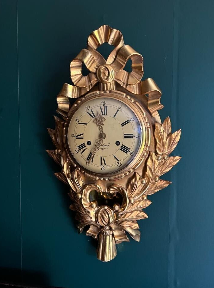Vintage Gilt Wood Framed Swedish Wall Clock Westerstrand Cartel Clock