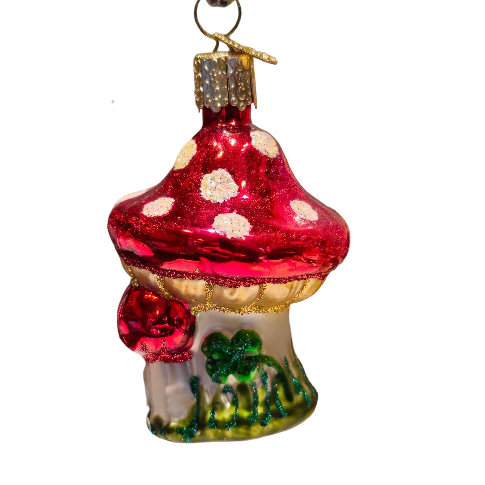 HTR Retired Old World Christmas Lucky Mushroom Clover Glass Glitter Ornament 