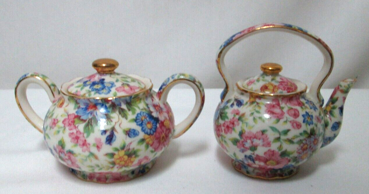 Ornamental Collectibles Chintz  teapot Creamer Sugar Bowl Covered ceramic floral