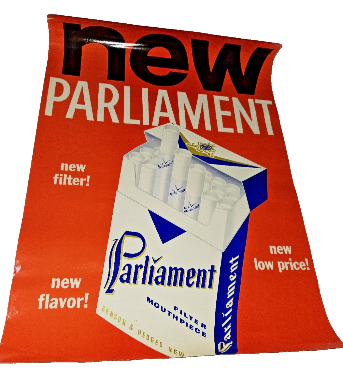 VTG New Parliament Cigarette Metal Advertising Poster 26 x 18 in BENSON HEDGES