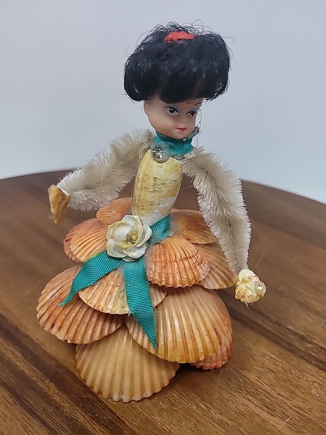 1950s Vintage Handmade real sea shell lady girl figurine