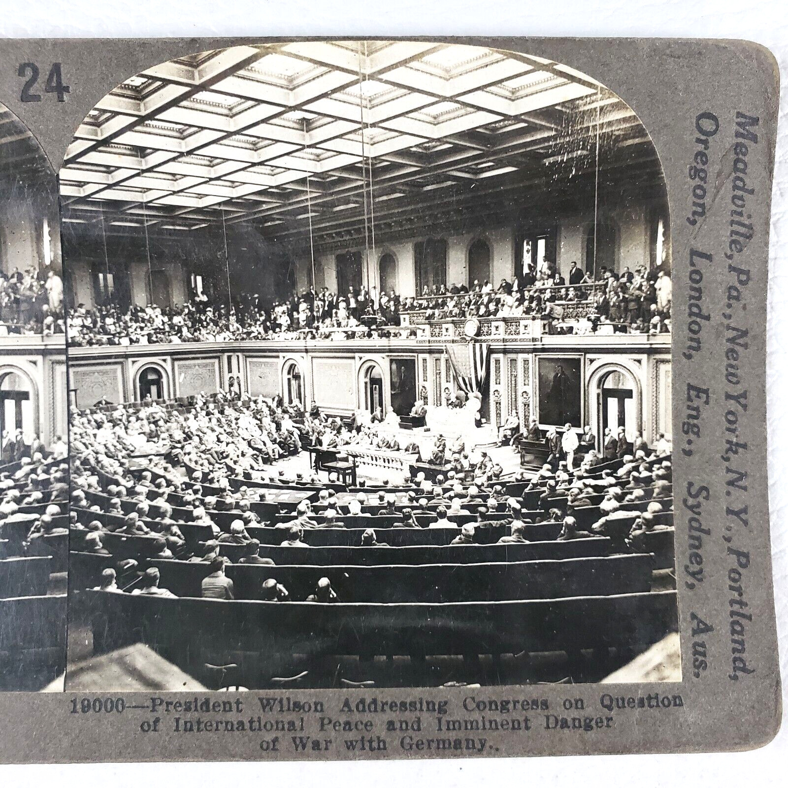 President Woodrow Wilson Congress Stereoview c1918 WWI Peace Talk Politician E19