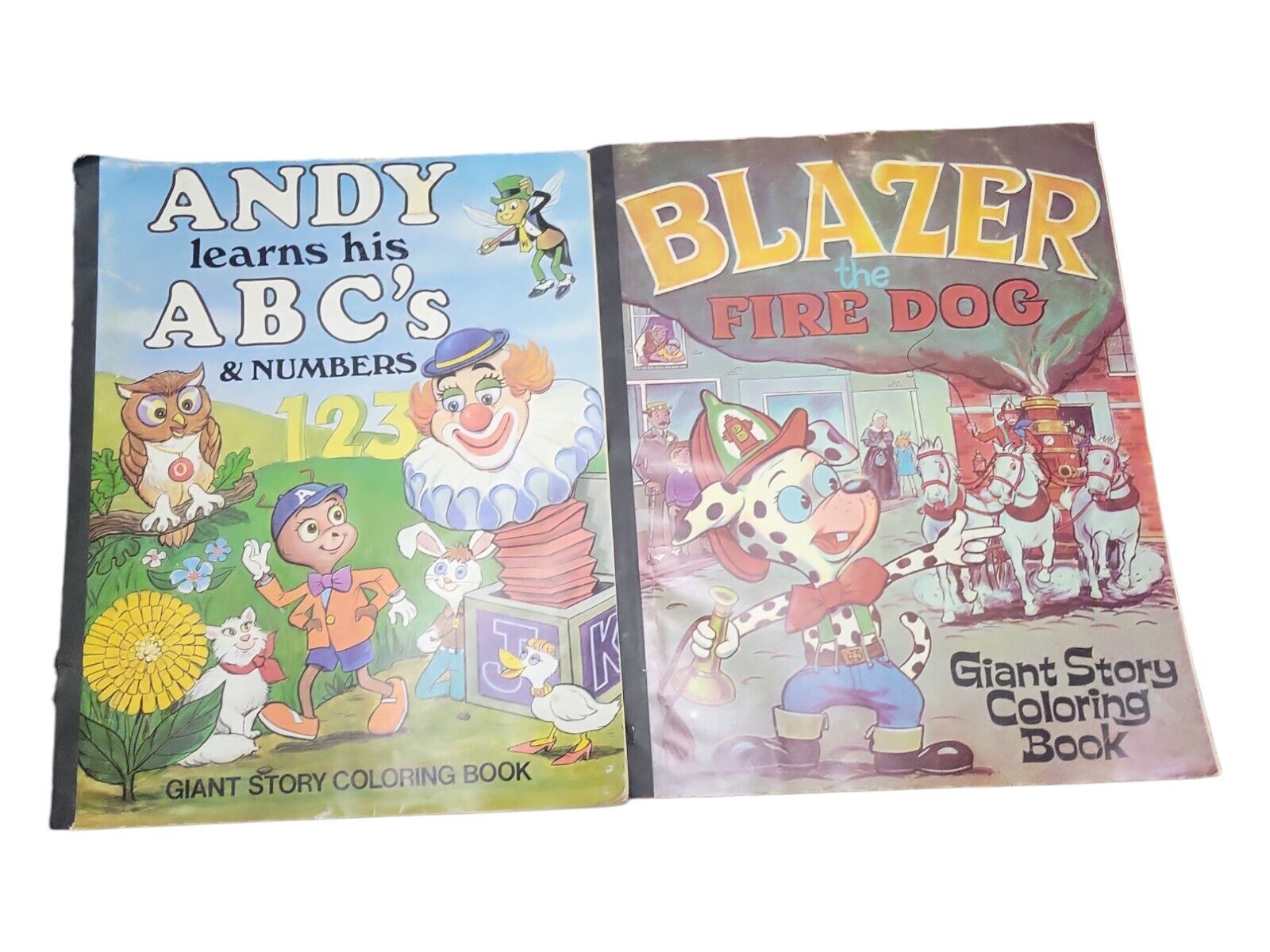 Vintage Giant Coloring Books Blaze Fire Dog And Andy Learns ABCs And Nunbers