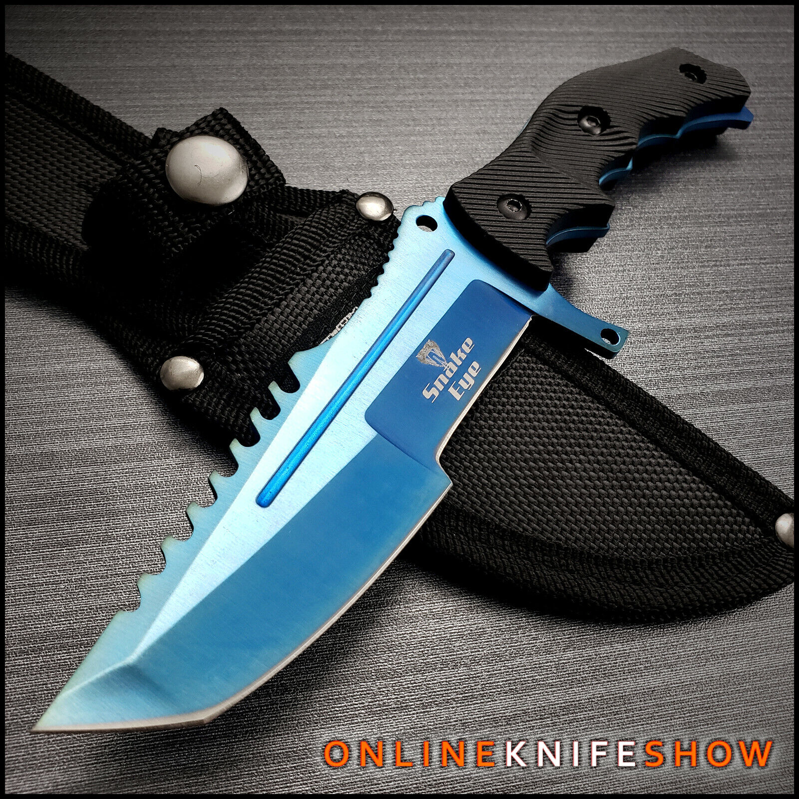 BLUE CSGO HUNTSMAN SURVIVAL HUNTING  BOWIE TACTICAL COMBAT FIXED BLADE KNIFE NEW