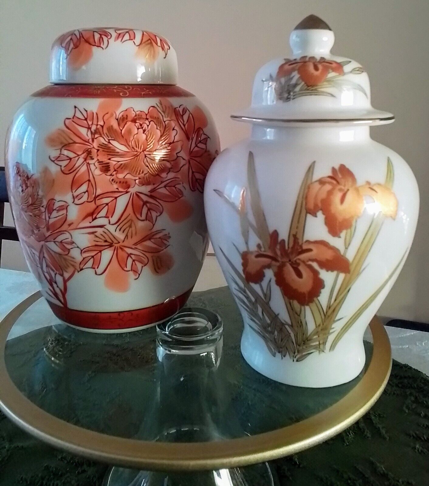 Set (2) Stunning 7 Inch Japanese Ginger Jars with Lid ~ Very Pretty