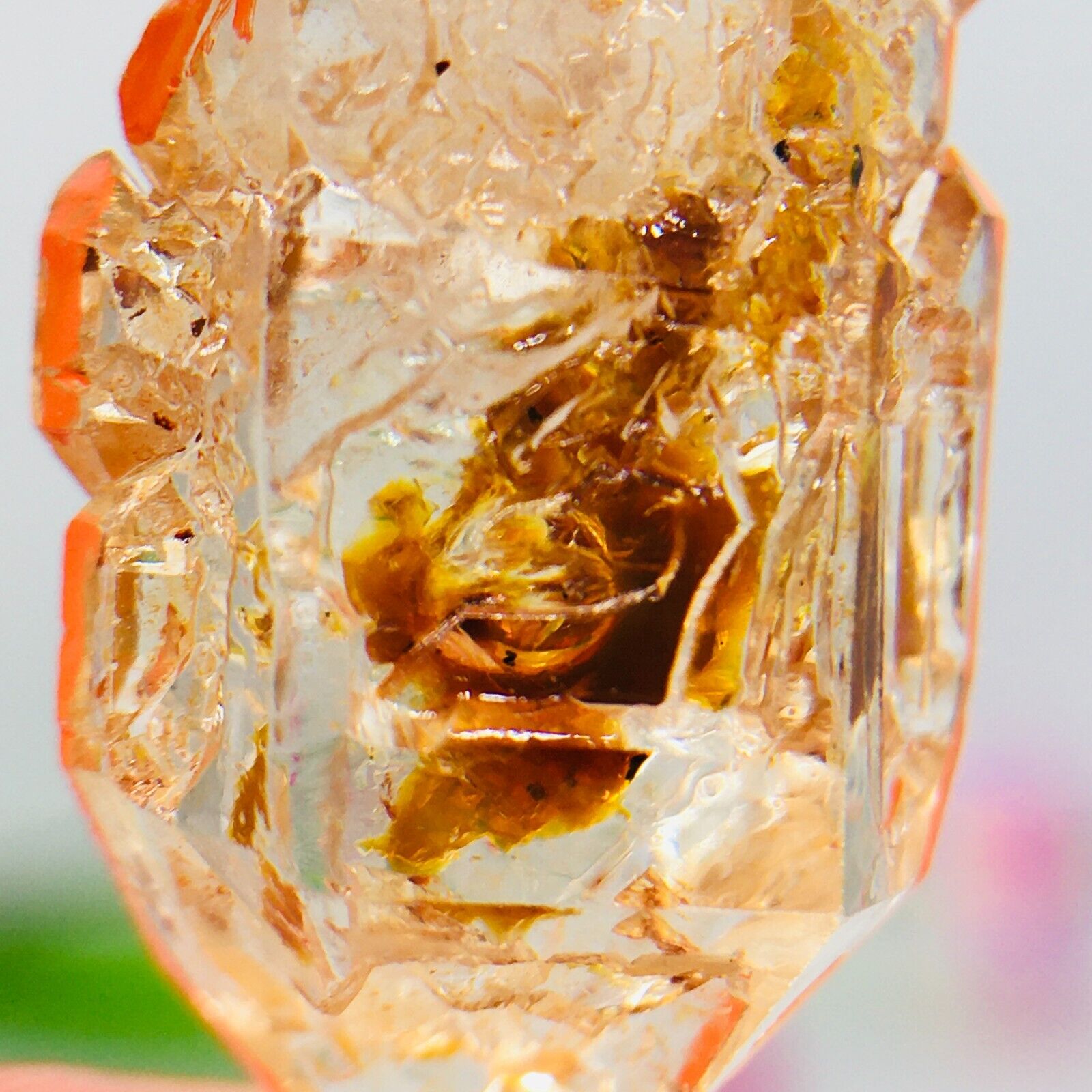 Rare Natural Herkimer diamond crystal moving water Fluorescent Petroleum 3.6G