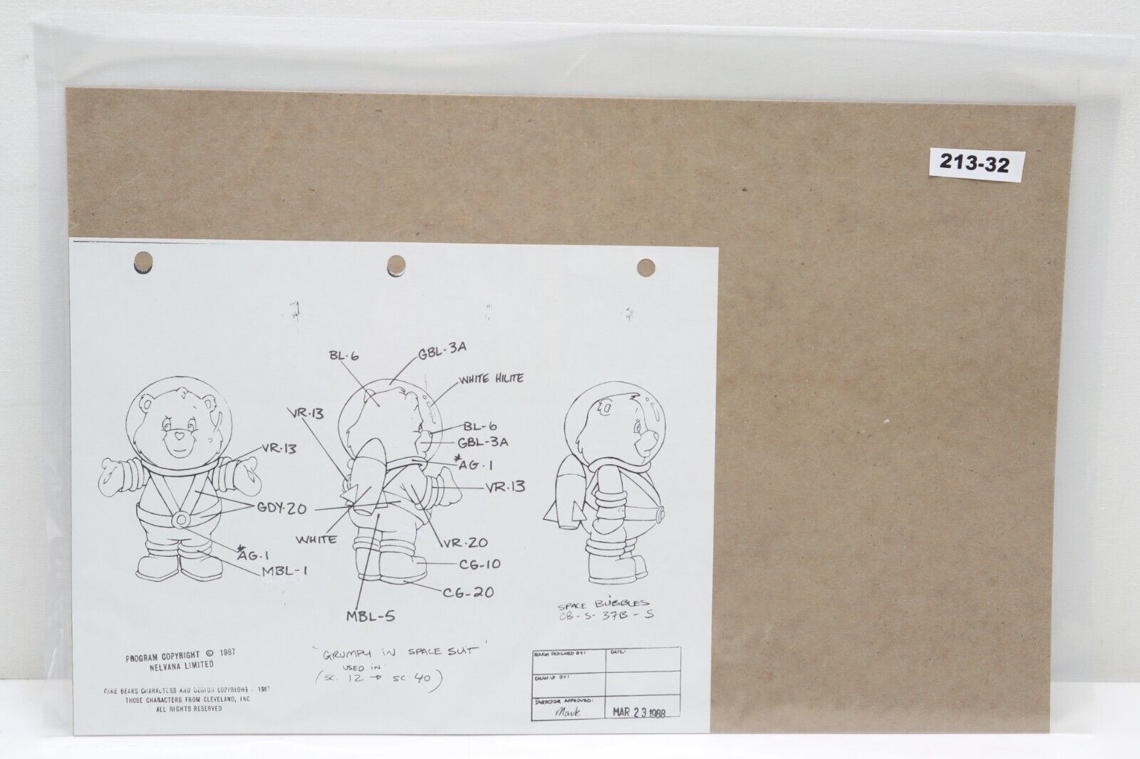 Care Bears: Grumpy in Space Suit COPY Production Animation Drawing (213-32)