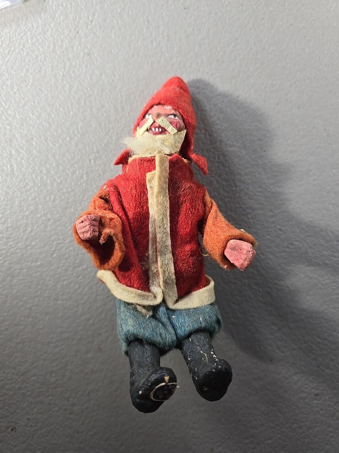 Antique German Made Belsnickle Santa Figure Clay Head Boots Hands Leather