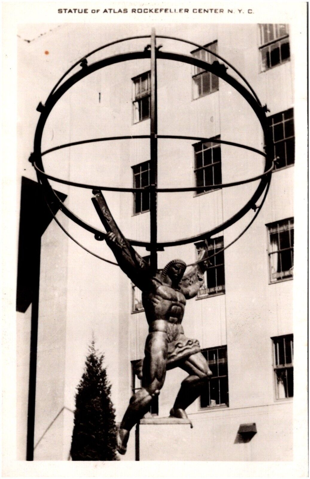Statue of Atlas at Rockefeller Center New York NYC 1940s RPPC Postcard Photo