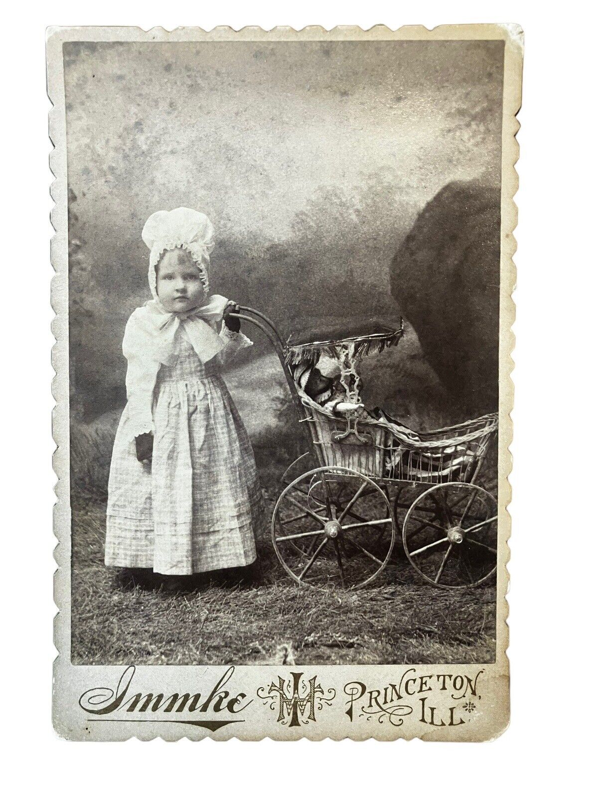 Antique Cabinet Card Photograph Girl With Her Doll ID Princeton ILL 1891 IMMKE