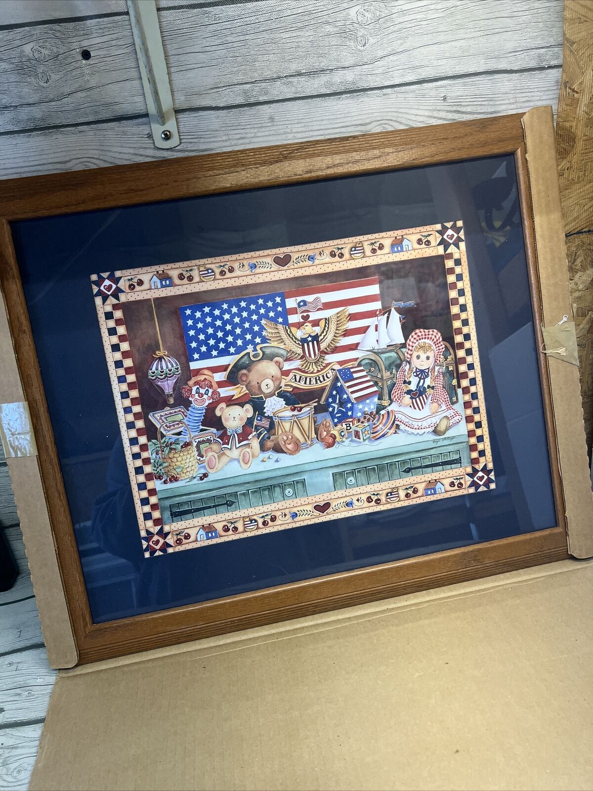 Home Interiors Margie Whittington Framed Matted Patriotic Toys Print - Very Nice