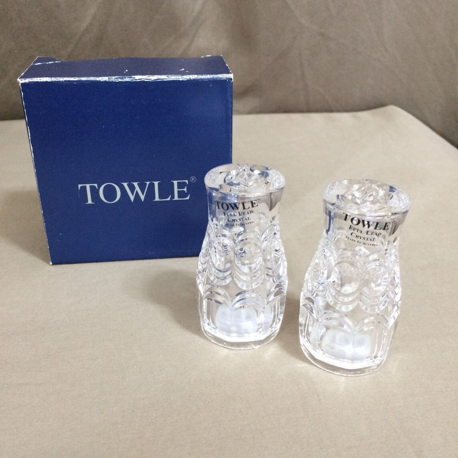 NEW Towle Salt & Pepper Full Lead Crystal Mozart Made in Austria with Box