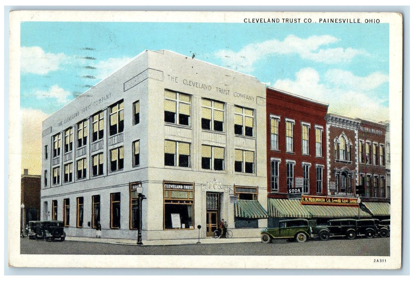 1939 Cleveland Trust Company Roadside Plainville Ohio OH Posted Cars Postcard