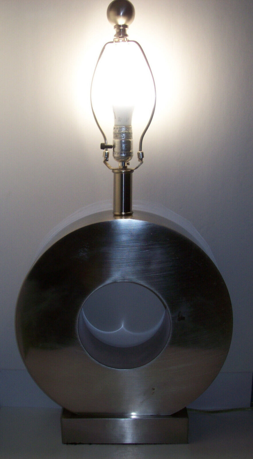 Large MCM Modernist Table Lamp Chrome Metal Open Circle Geometric Design