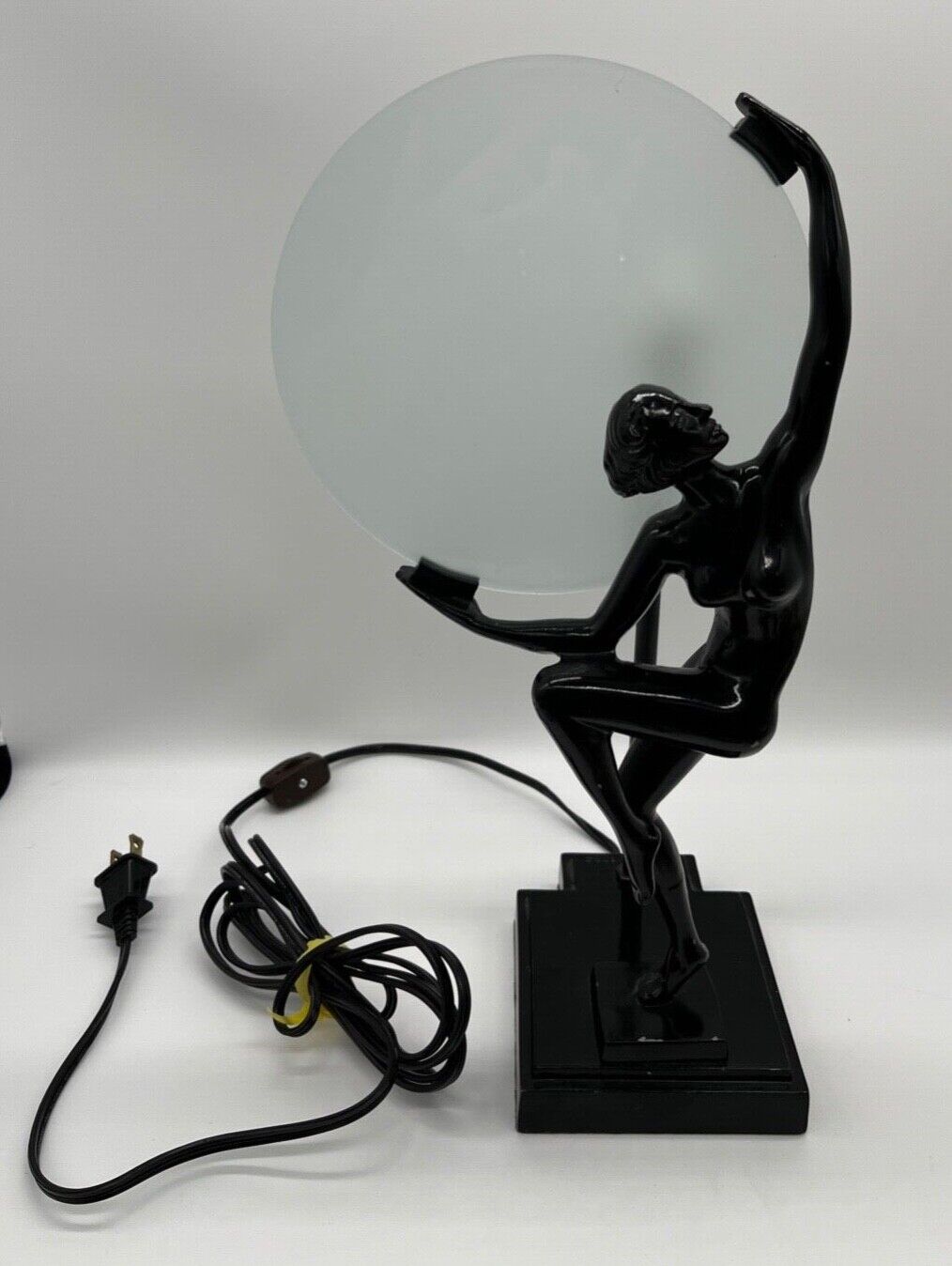 ART-DECO 1984 NUDE Lady Holding Moon Frankart Style Lamp  BY MANN Black 