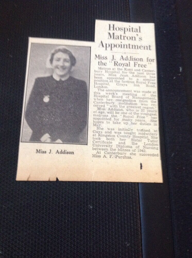 A2-1 Ephemera 1948 Article Miss J Addison Matron Kent And Canterbury Hospital