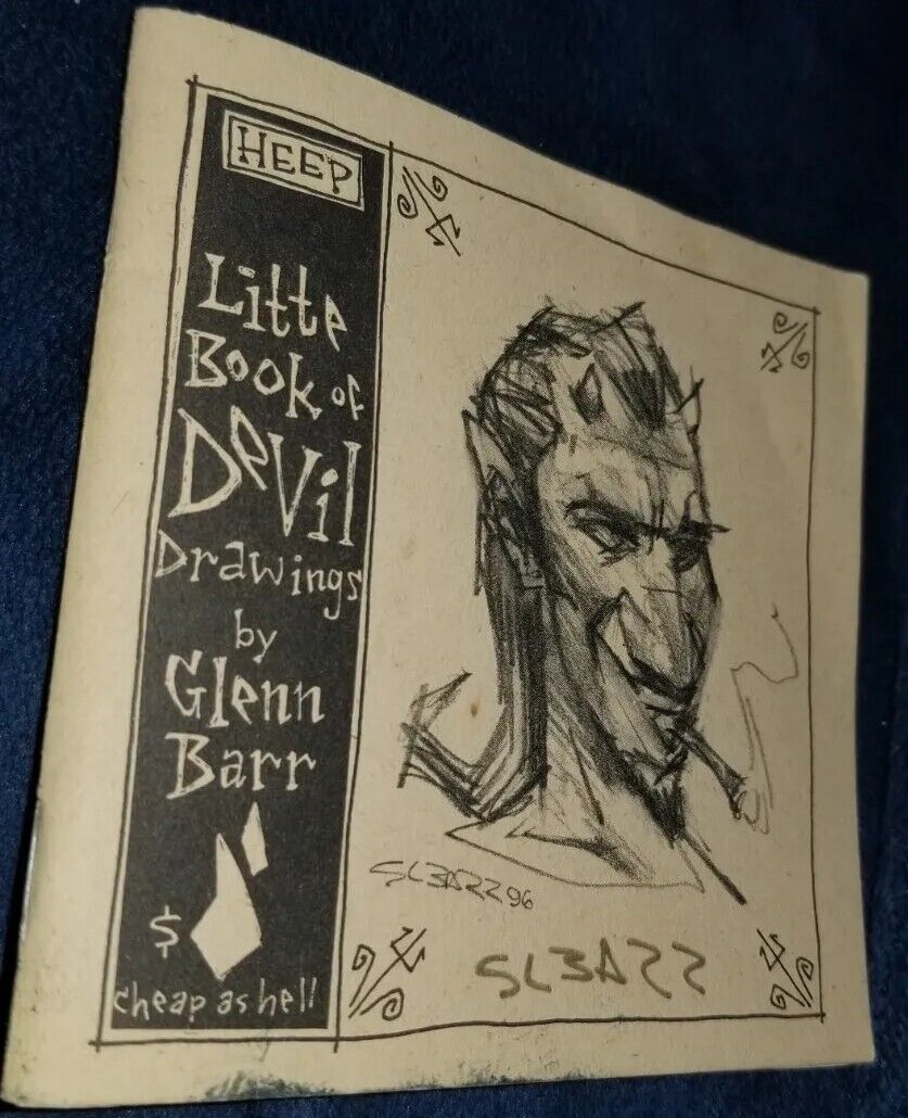Glenn Barr AUTOGRAPHED LITTLE BOOK OF DEVIL Drawings,postcard and trading card